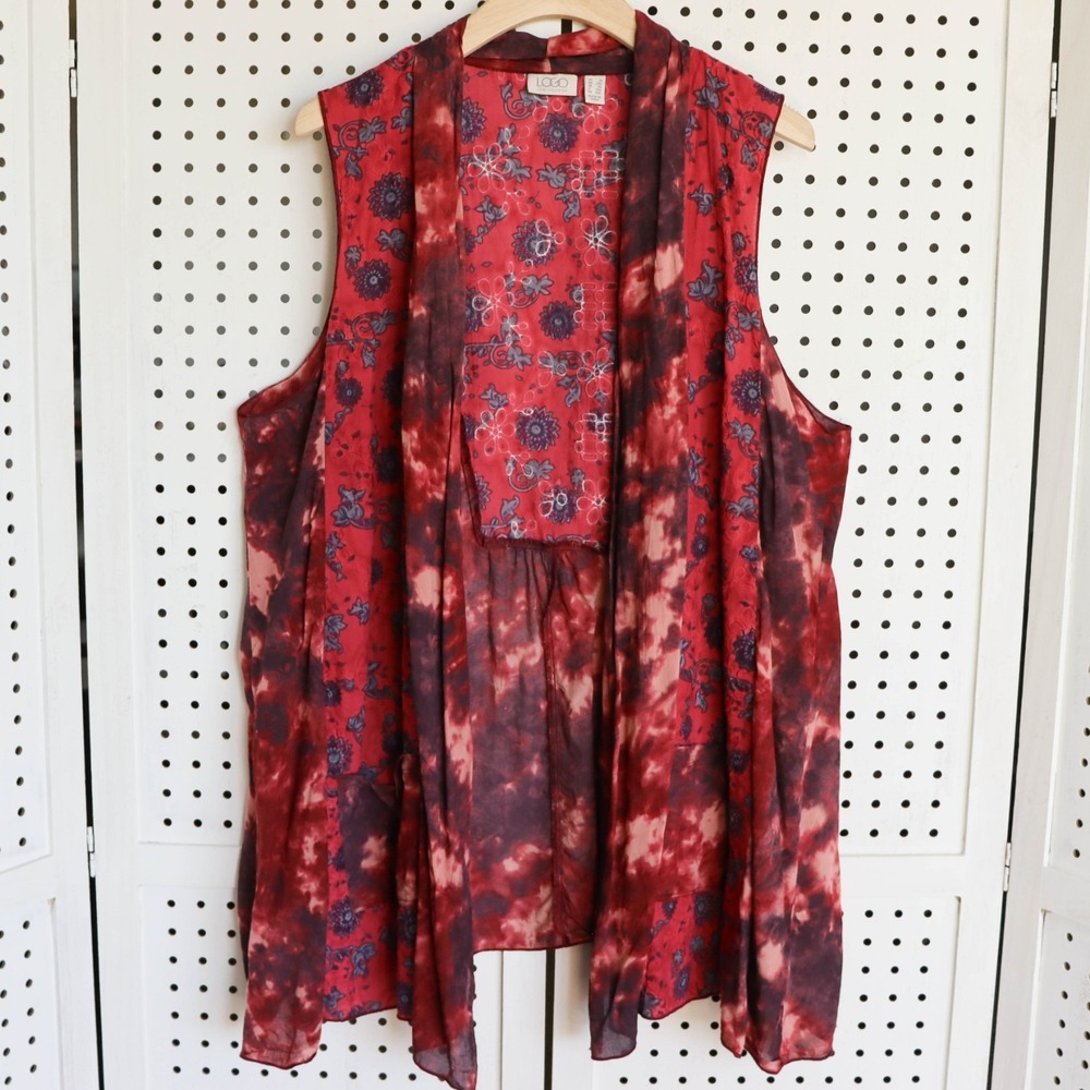 LOGO Lori Goldstein Tie Dye Floral Modal Cotton Vest Cover Up SIZE 1X